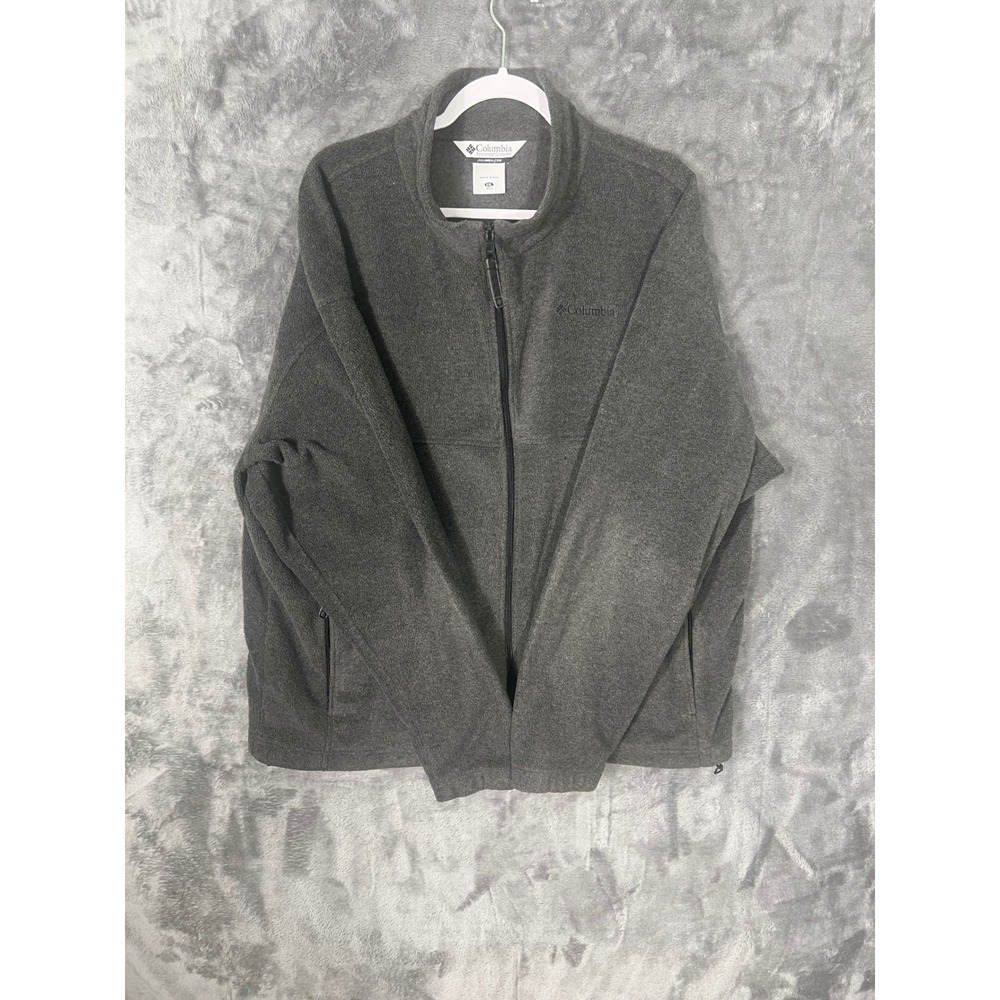 Columbia Mens XXL Charcoal Gray Full Zip Fleece Jacket Mock Neck Pockets